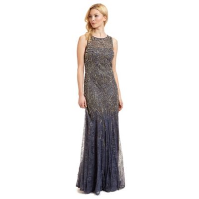 Ariella London Blue 'Winnie' lace and beaded evening dress
